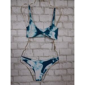 $96 Dippin Daisy's Twist Front Crystal Blue Tie Dye Bikini XS NEW D446